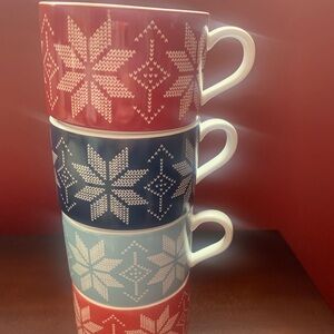 NWT the cellar Snowflake Stackable Mug Set Multicolor, 13 oz each